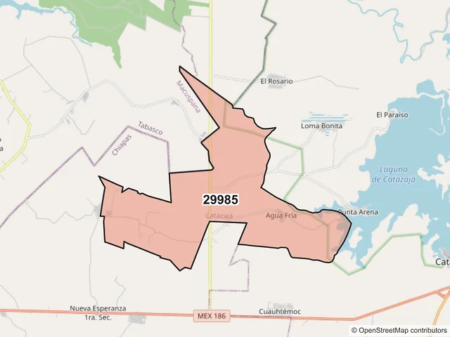 Mapa del código postal 29985, Catazajá, Chiapas