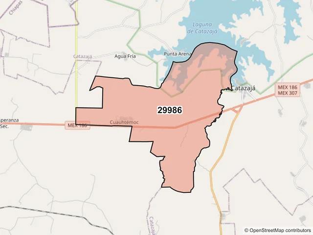 Mapa del código postal 29986, Catazajá, Chiapas