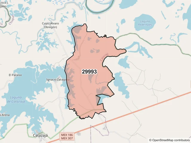 Mapa del código postal 29993, Catazajá, Chiapas