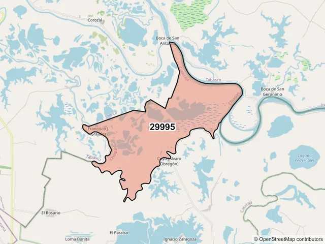 Mapa del código postal 29995, Catazajá, Chiapas
