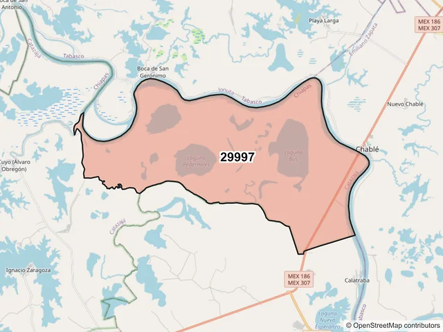 Mapa del código postal 29997, Catazajá, Chiapas