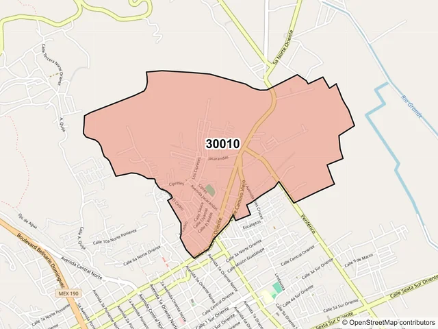 Mapa del código postal 30010, Comitán de Domínguez, Chiapas