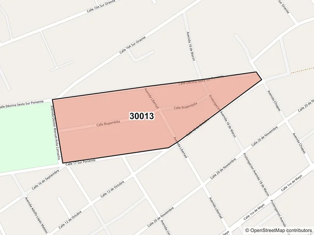 Mapa del código postal 30013, Comitán de Domínguez, Chiapas