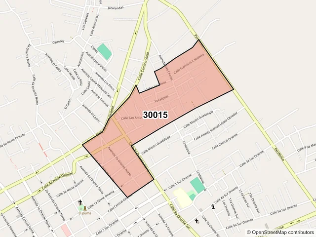 Mapa del código postal 30015, Comitán de Domínguez, Chiapas