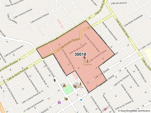 Mapa del código postal 30018, Comitán de Domínguez, Chiapas
