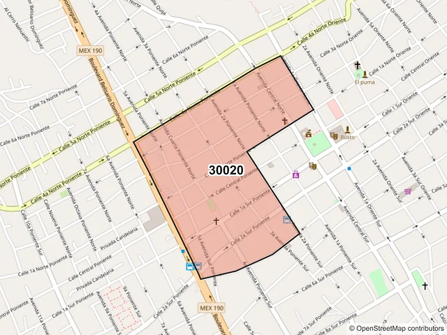 Mapa del código postal 30020, Comitán de Domínguez, Chiapas