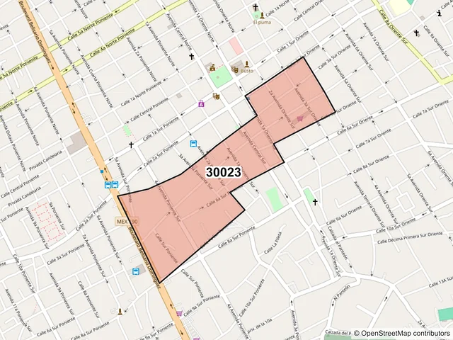 Mapa del código postal 30023, Comitán de Domínguez, Chiapas