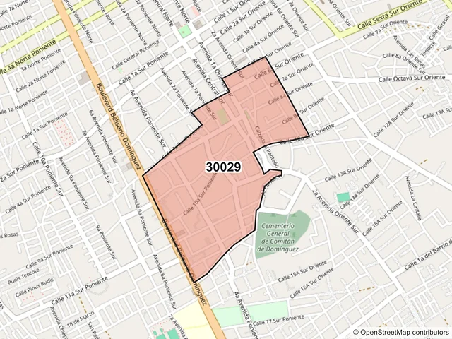 Mapa del código postal 30029, Comitán de Domínguez, Chiapas