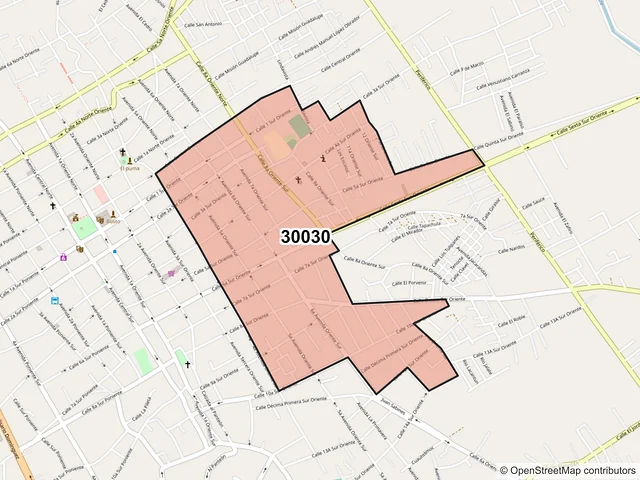 Mapa del código postal 30030, Comitán de Domínguez, Chiapas