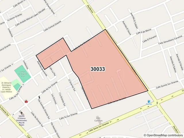 Mapa del código postal 30033, Comitán de Domínguez, Chiapas