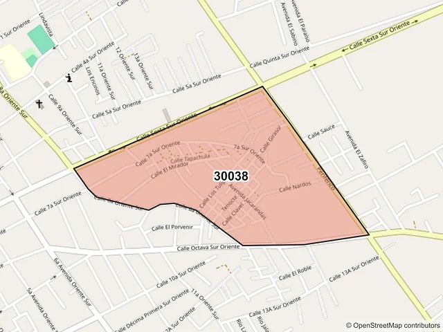 Mapa del código postal 30038, Comitán de Domínguez, Chiapas