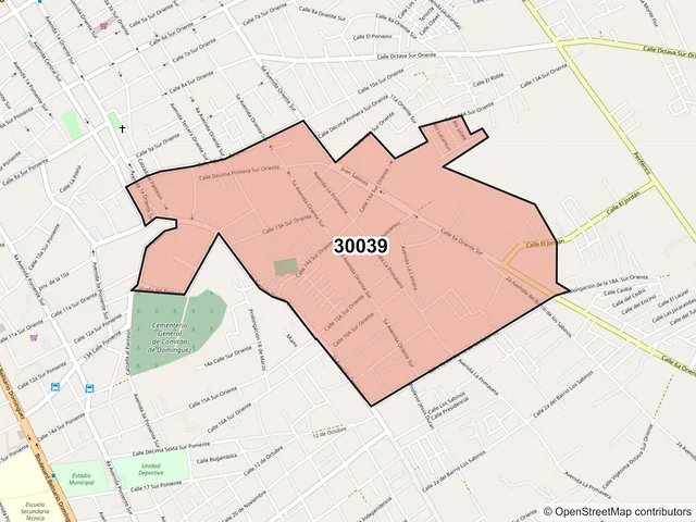 Mapa del código postal 30039, Comitán de Domínguez, Chiapas