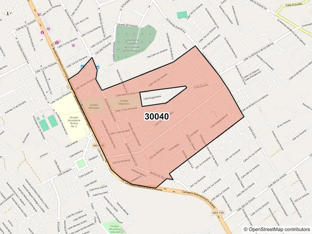 Mapa del código postal 30040, Comitán de Domínguez, Chiapas