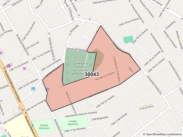 Mapa del código postal 30043, Comitán de Domínguez, Chiapas