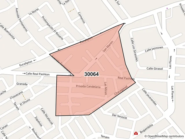 Mapa del código postal 30064, Comitán de Domínguez, Chiapas