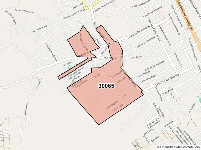 Mapa del código postal 30065, Comitán de Domínguez, Chiapas