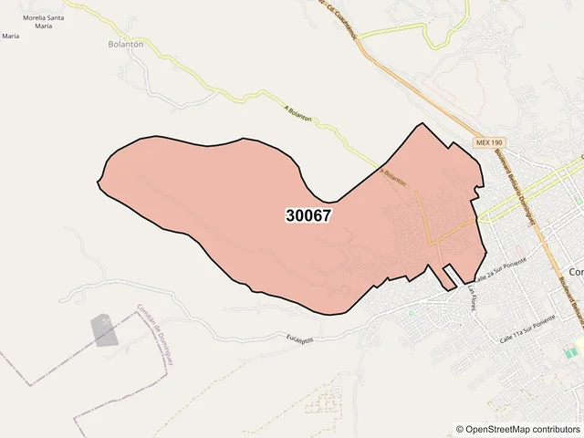 Mapa del código postal 30067, Comitán de Domínguez, Chiapas