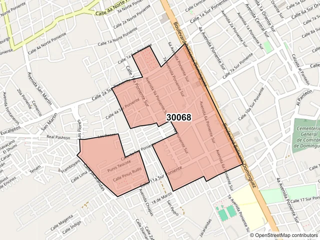 Mapa del código postal 30068, Comitán de Domínguez, Chiapas