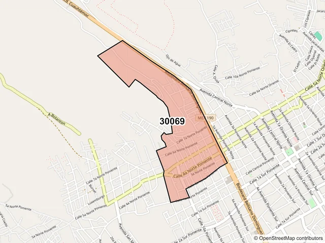 Mapa del código postal 30069, Comitán de Domínguez, Chiapas