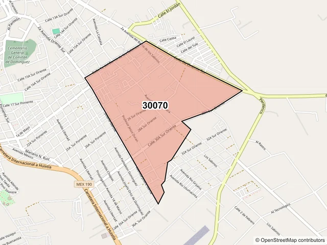Mapa del código postal 30070, Comitán de Domínguez, Chiapas