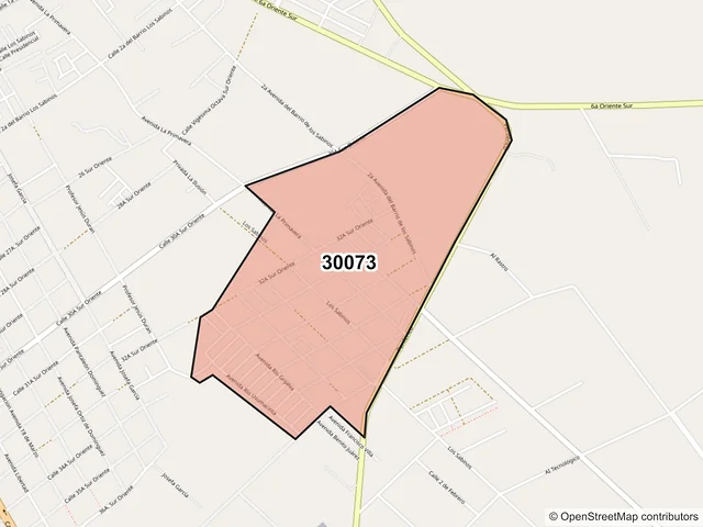 Mapa del código postal 30073, Comitán de Domínguez, Chiapas