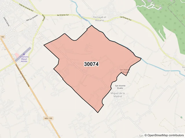 Mapa del código postal 30074, Comitán de Domínguez, Chiapas