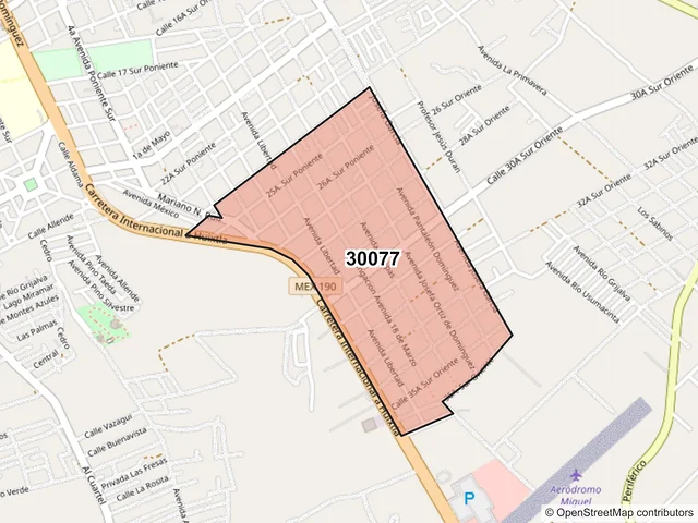 Mapa del código postal 30077, Comitán de Domínguez, Chiapas