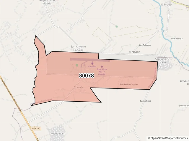 Mapa del código postal 30078, Comitán de Domínguez, Chiapas