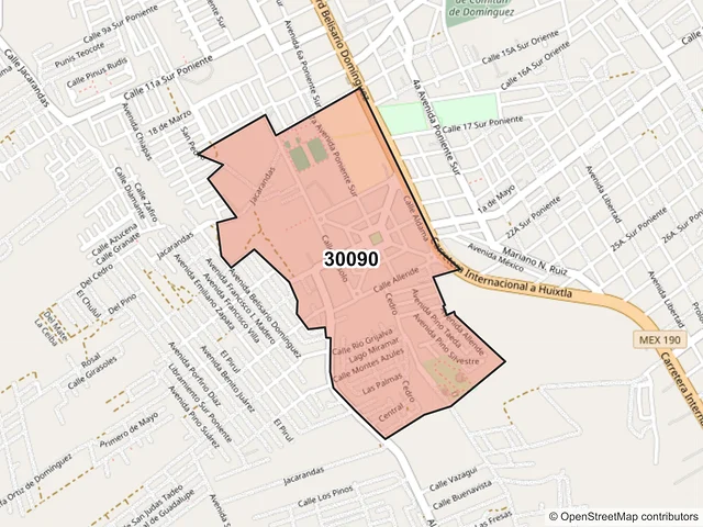 Mapa del código postal 30090, Comitán de Domínguez, Chiapas