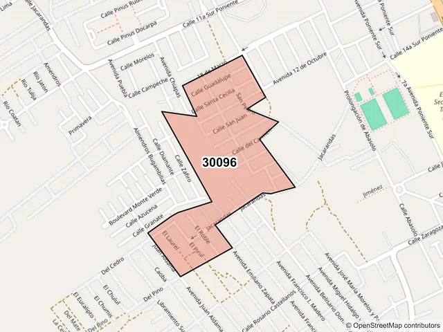 Mapa del código postal 30096, Comitán de Domínguez, Chiapas