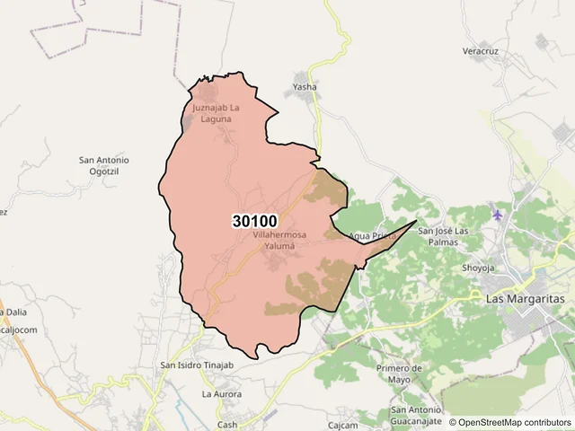 Mapa del código postal 30100, Comitán de Domínguez, Chiapas