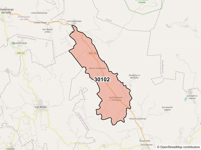 Mapa del código postal 30102, Comitán de Domínguez, Chiapas