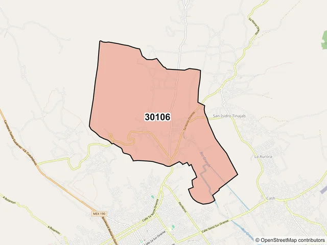 Mapa del código postal 30106, Comitán de Domínguez, Chiapas