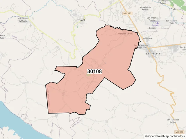 Mapa del código postal 30108, Comitán de Domínguez, Chiapas