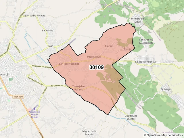Mapa del código postal 30109, Comitán de Domínguez, Chiapas