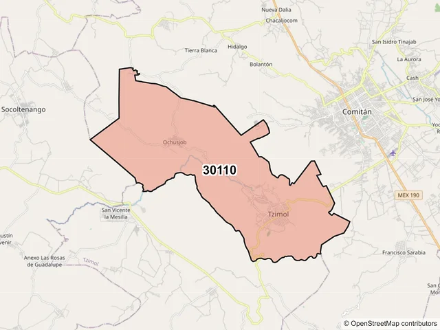 Mapa del código postal 30110, Tzimol, Chiapas