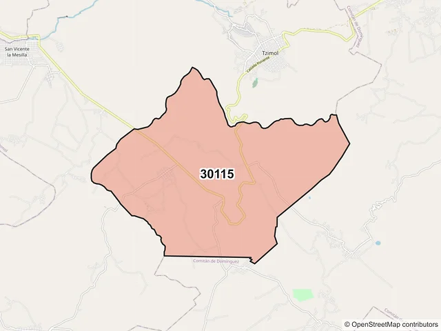 Mapa del código postal 30115, Tzimol, Chiapas