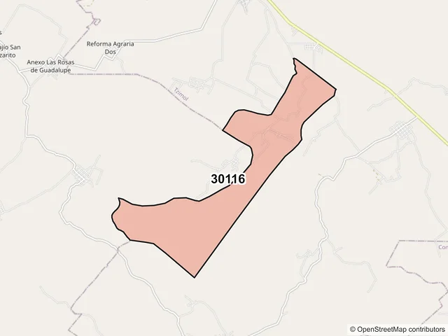Mapa del código postal 30116, Tzimol, Chiapas
