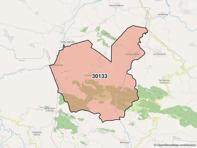 Mapa del código postal 30133, Bella Vista, Chiapas