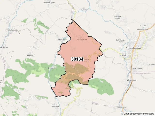 Mapa del código postal 30134, Bella Vista, Chiapas