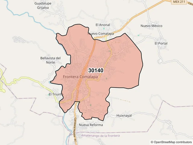 Mapa del código postal 30140, Frontera Comalapa, Chiapas