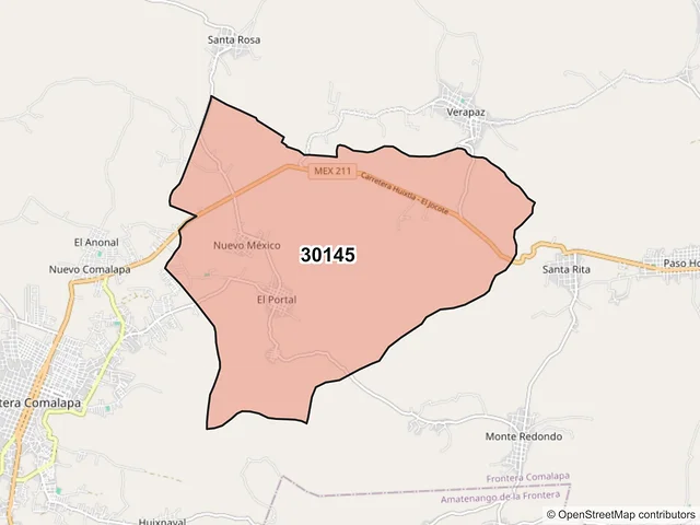 Mapa del código postal 30145, Frontera Comalapa, Chiapas
