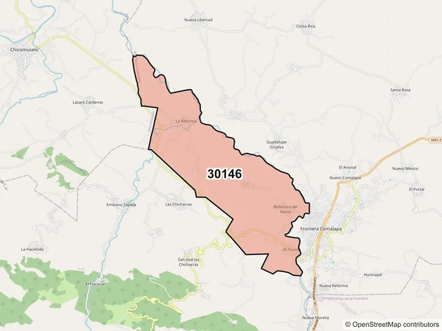 Mapa del código postal 30146, Frontera Comalapa, Chiapas