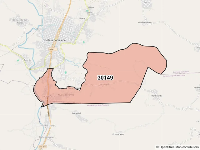 Mapa del código postal 30149, Frontera Comalapa, Chiapas