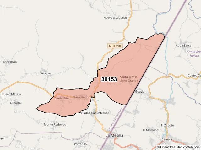 Mapa del código postal 30153, Frontera Comalapa, Chiapas