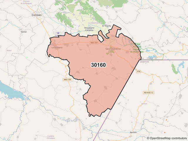 Mapa del código postal 30160, La Trinitaria, Chiapas