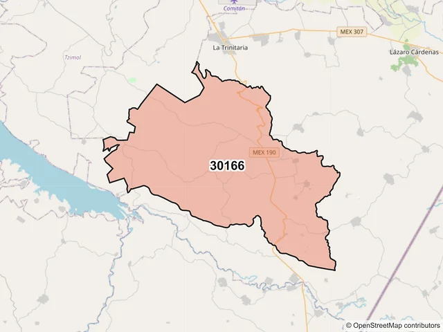 Mapa del código postal 30166, La Trinitaria, Chiapas