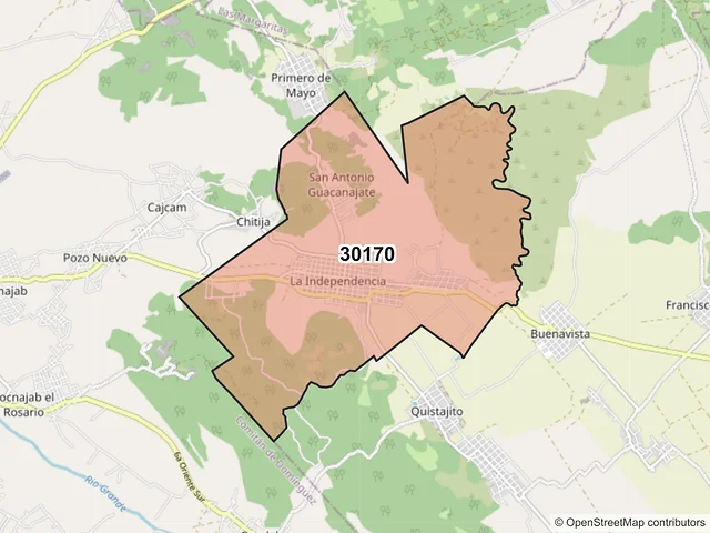 Mapa del código postal 30170, La Independencia, Chiapas