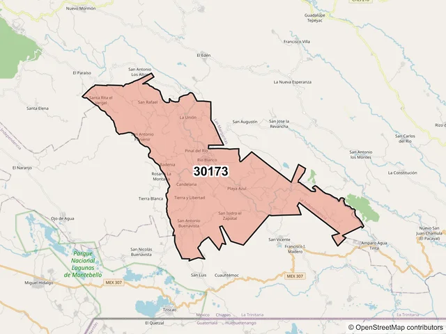 Mapa del código postal 30173, La Independencia, Chiapas