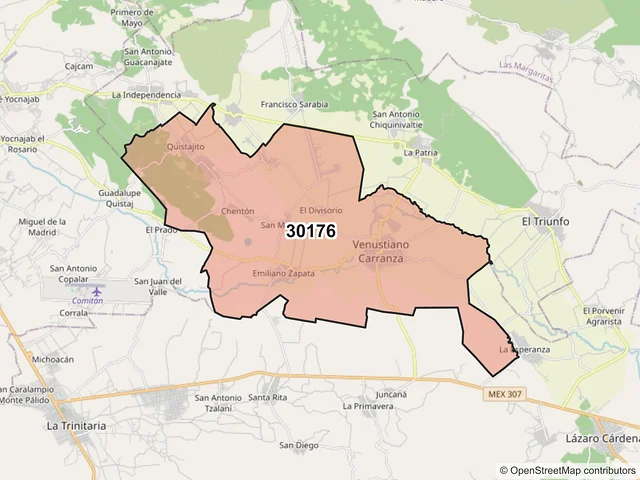 Mapa del código postal 30176, La Independencia, Chiapas